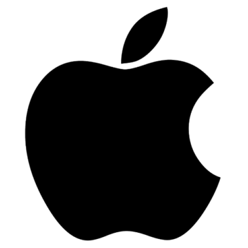 A black apple logo on a gray background.