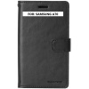 A black Samsung Galaxy A70 wallet cover with the words for Samsung Galaxy A70.