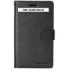 A black Samsung Galaxy S8 wallet cover with the words for Samsung Galaxy S8.