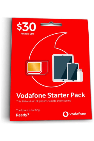 A Vodafone $30 Starter Pack is shown on a red background.