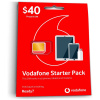 A Vodafone $40 Starter Pack is shown on a red background.