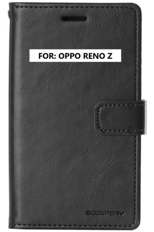 A black leather wallet case for the Oppo Reno Z.