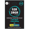 A Telechoice $28 Pre-Paid Sim with the words 28gb unlimited local talk & text data.