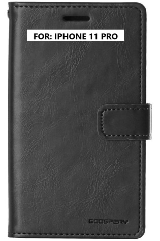 A black leather wallet case for the Iphone 11 Pro - Wallet Cover Black.