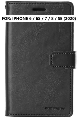 A black leather wallet case for the iPhone 6 / 6s / 7 / 8 / SE (2020).