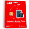 A Vodafone $40 Starter Pack is shown on a red background.
