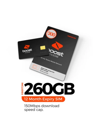 Boost Mobile $300 Prepaid SIM Starter Kit with a card and a card.