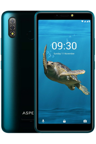 A Aspera AS6 (Dual Sim 4G/4G, 5.99", 32GB/2GB) - Teal with a turtle on it.
