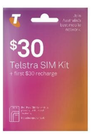 A Telstra $30 Pre-Paid Sim Starter Kit with a 30 dollar charge.