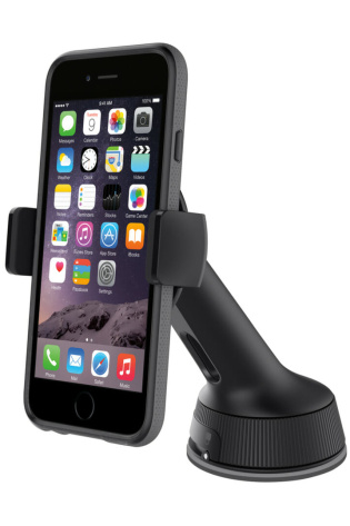 A Car Mount Universal - Belkin with a phone attached to it.