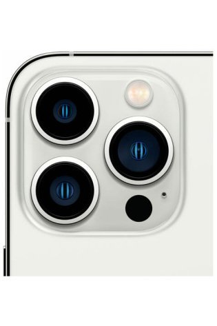 A white Apple iPhone 13 Pro with four cameras on the back.