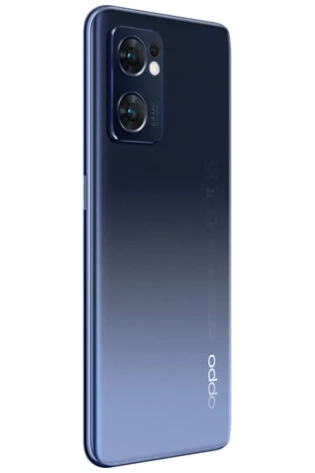 The back of an OPPO Find X5 Lite 5G STARRY BLACK (Dual Sim, 6.43", 256GB/8GB) - BRAND NEW phone in blue.