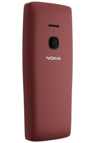A Nokia 8210 4G phone in a red color.