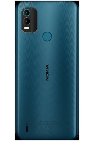 The back of a Nokia C21 Plus in blue.
