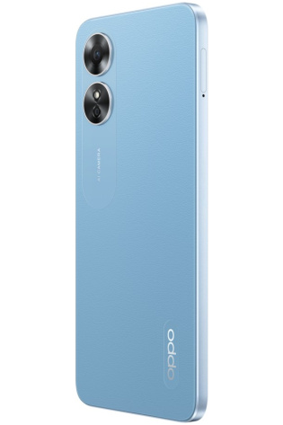 The back of an OPPO A17 in blue.