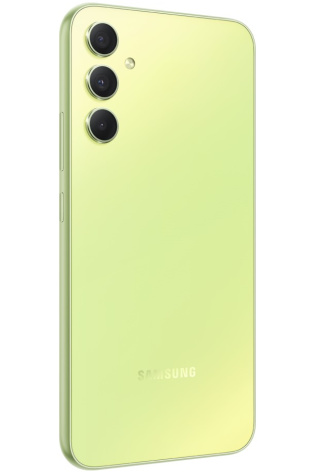 The Samsung Galaxy A34 5G (6.6", 5000mAh, 128GB/6GB) - Graphite is shown in lime green.