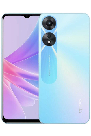 The OPPO A78 5G (Dual Sim, 6.56'', 5000mAh, 128GB/4GB) - Glowing Black smartphone is shown in blue.