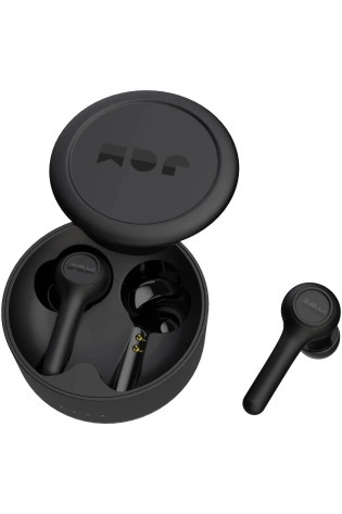 A pair of Jam True Wireless In-Ear Executive Headphones - Black in a box.