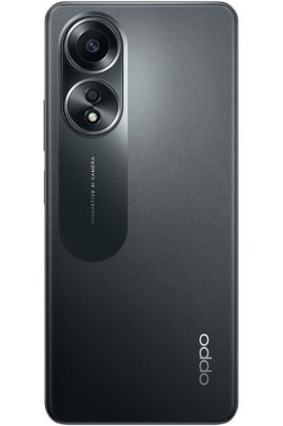 The back of the OPPO A58 (Dual Sim, 128GB/6GB, 6.72'') - Glowing Black smartphone.