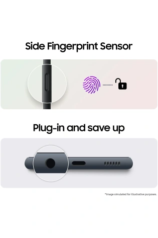 An image of the side fingerprint sensor on a Samsung Galaxy A05S 128GB (Black).