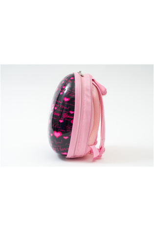 A pink and black KIDS LUGGAGE BAG with hearts on it.