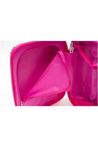 A pink KIDS LUGGAGE BAG with a zippered compartment.