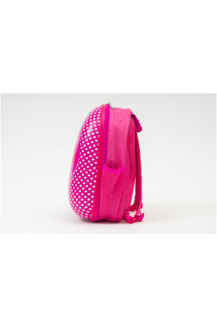 A pink KIDS LUGGAGE BAG with a white polka dot pattern.