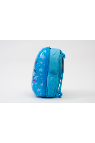 A blue KIDS LUGGAGE BAG with stars on it.
