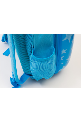 A blue KIDS LUGGAGE BAG with stars on it.