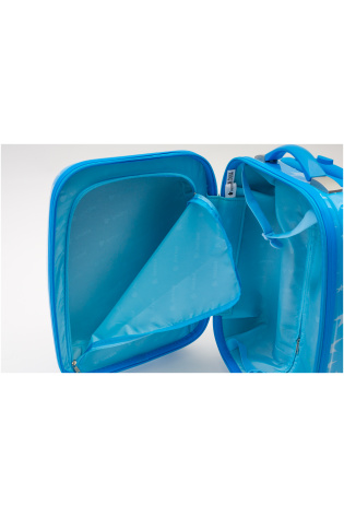 A blue KIDS LUGGAGE BAG with a zipper.