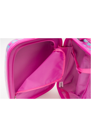 A pink KIDS LUGGAGE BAG with a zipper.