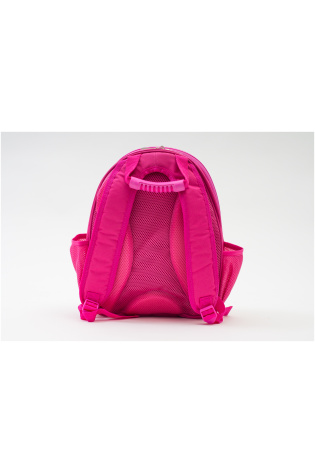 A pink KIDS LUGGAGE BAG with straps.