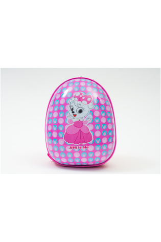 A pink egg shaped container with a Minnie Mouse on it - KIDS LUGGAGE BAG.