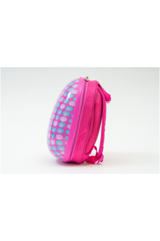 A pink Kids Luggage Bag with a white design.
