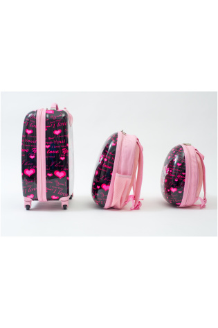 Two pink KIDS LUGGAGE BAG with hearts on them.