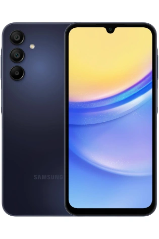 The Samsung Galaxy A15 5G 128GB (Blue Black) is shown on a white background.