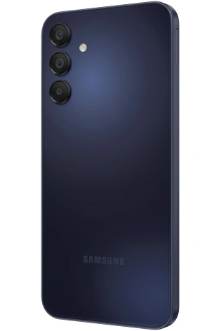 A back view of a Samsung Galaxy A15 5G 128GB (Blue Black) cell phone.