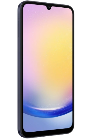 A Samsung Galaxy A25 5G 128GB (Blue Black) with a colorful screen.