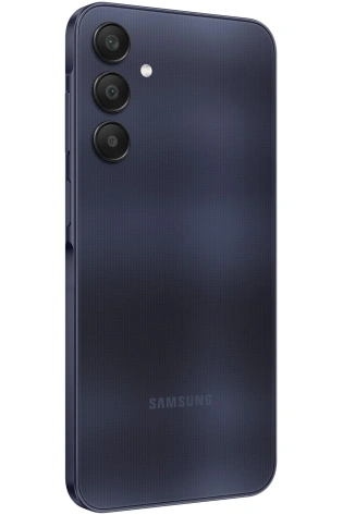 A back view of a Samsung Galaxy A25 5G 128GB (Blue Black) cell phone.