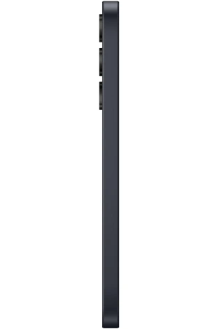 Side view of a narrow, black Samsung Galaxy A35 5G 128GB (Awesome Navy) electronic device, displaying its thin profile and buttons.